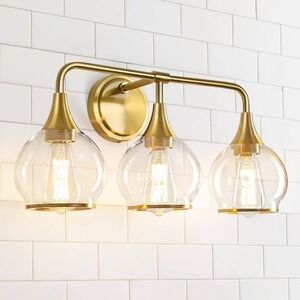 HAHZT Modern 3Light Bathroom Vanity Light Fixture Brushed Gold Clear Glass Shade